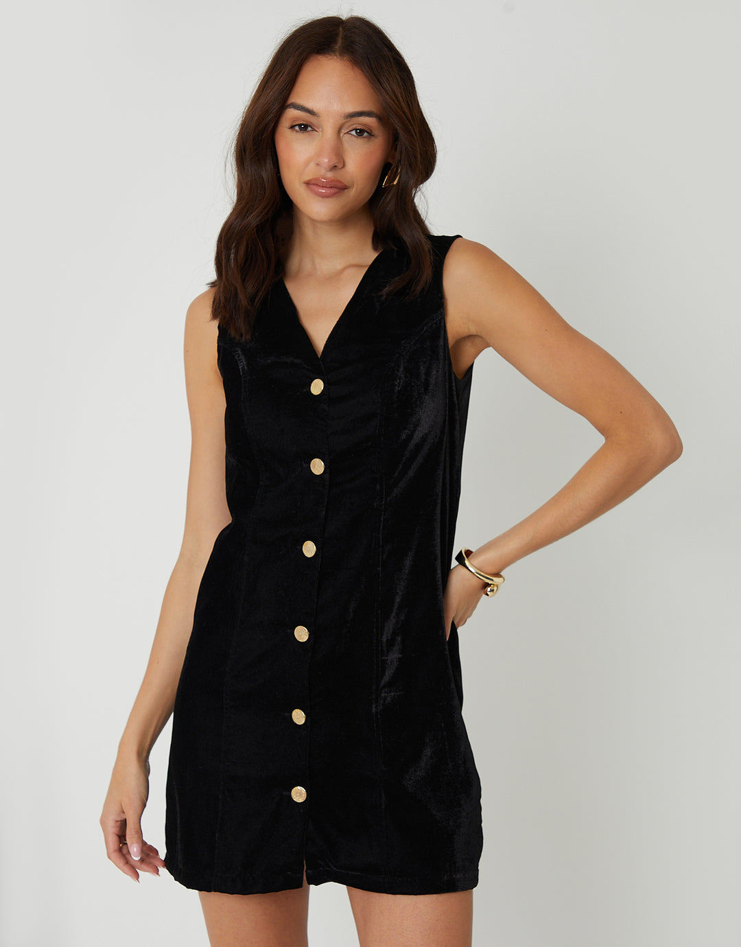 Threadbare Velvet Waistcoat Mini Dress in Black - front view