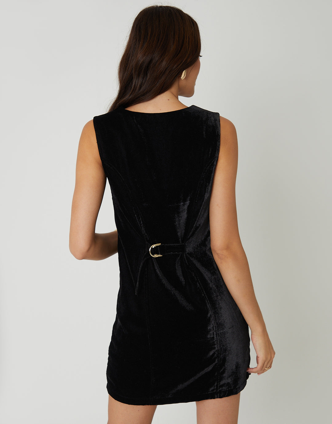 Threadbare Velvet Waistcoat Mini Dress in Black - back view