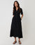 Tiered Linen Blend V Neck Maxi Dress in Black