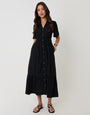 Threadbare Tiered Linen Blend V Neck Maxi Dress in Black - full body