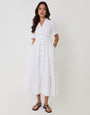 Threadbare Tiered Linen Blend V Neck Maxi Dress in White - full body