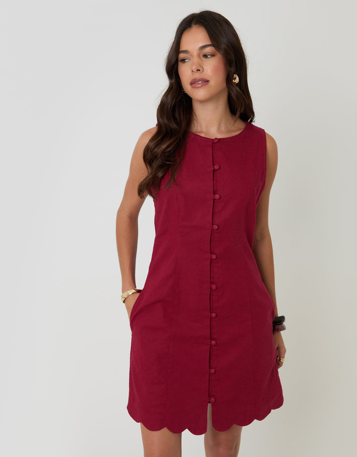 Linen Blend Pinafore Dress in Red Linen Blend Pinafore Dress in Red