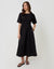 Elasticated Waist Cotton Poplin Midi Dress in Black