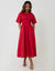 Red Elasticated Waist Cotton Poplin Midi Dress