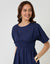 Elasticated Waist Cotton Poplin Midi Dress in Navy
