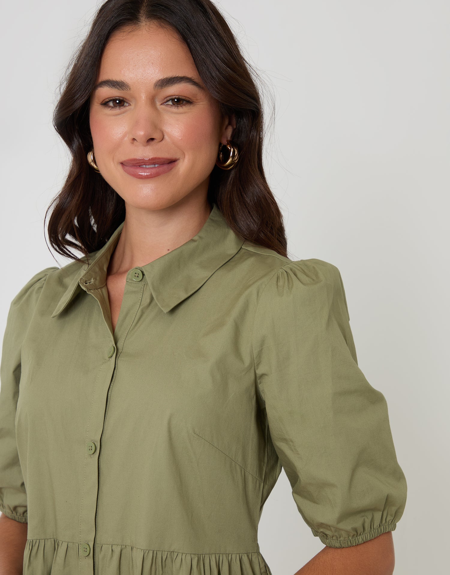 Sage green linen mini dress