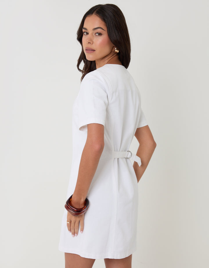 White Denim Button Up Mini Dress