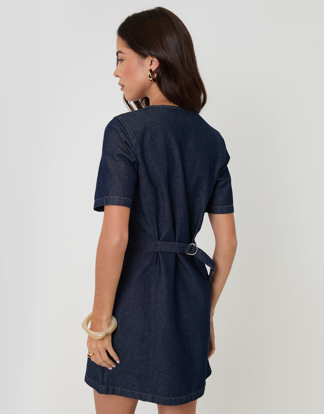 Threadbare Denim Button Up Mini Dress in Indigo - back view