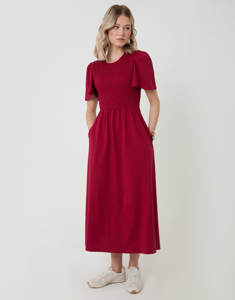Pure Cotton Shirred Bodice Midi Dress