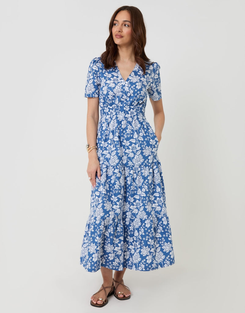 Pure Cotton Tiered Midaxi Dress Floral