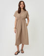 Threadbare Kimono Sleeve Drawstring Waist Midi Dress in Taupe - full view