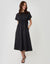 Black Kimono Sleeve Drawstring Waist Midi Dress