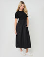 Black 2-in-1 Jersey Poplin Mix Crew Neck Midi Dress