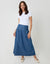 Mid Wash Dropped Waist Denim Maxi Skirt
