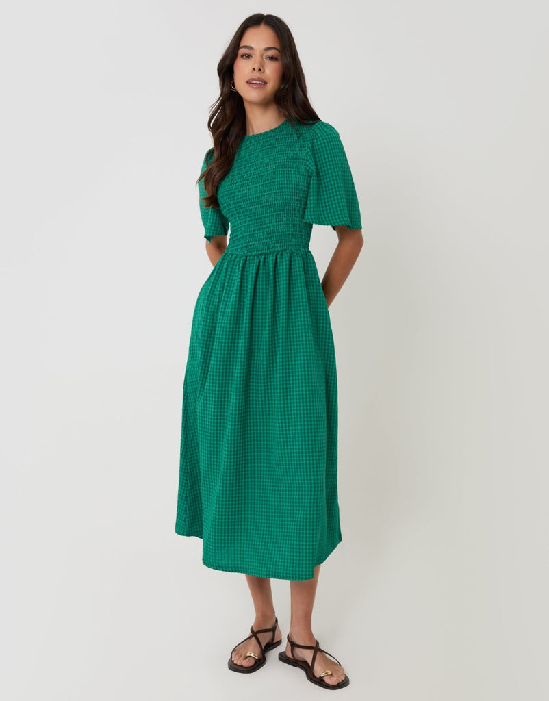Angel Sleeve Midaxi Dress Gingham