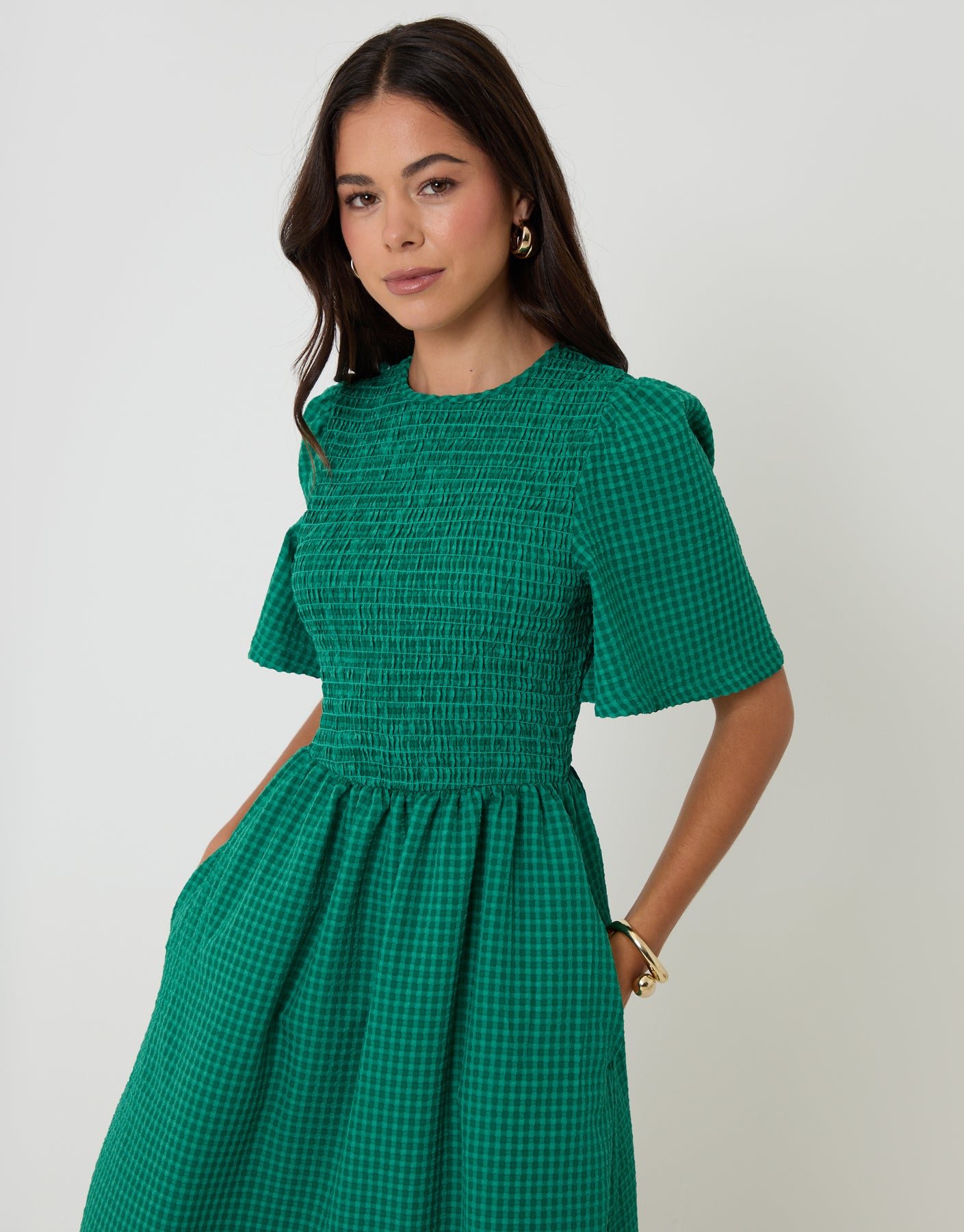 Threadbare Women's Green Gingham Angel Sleeve Midaxi Dress Threadbare Women's Green Gingham Angel Sleeve Midaxi Dress
