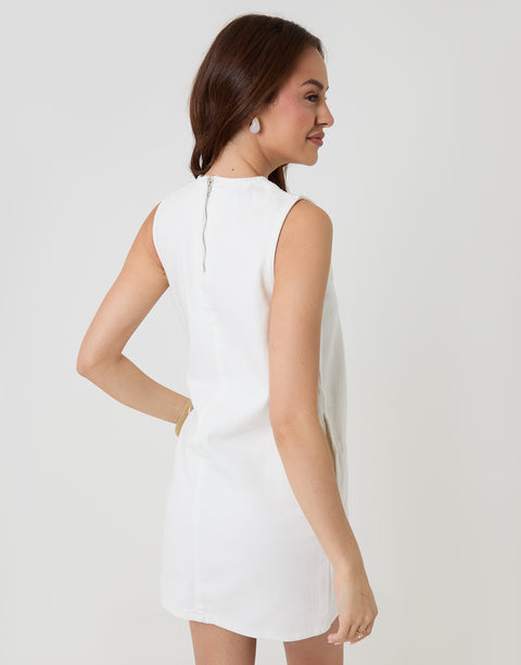 Threadbare Denim Mini Shift Dress in White - back view