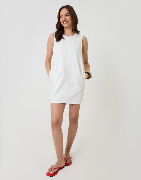 Threadbare Denim Mini Shift Dress in White - full body