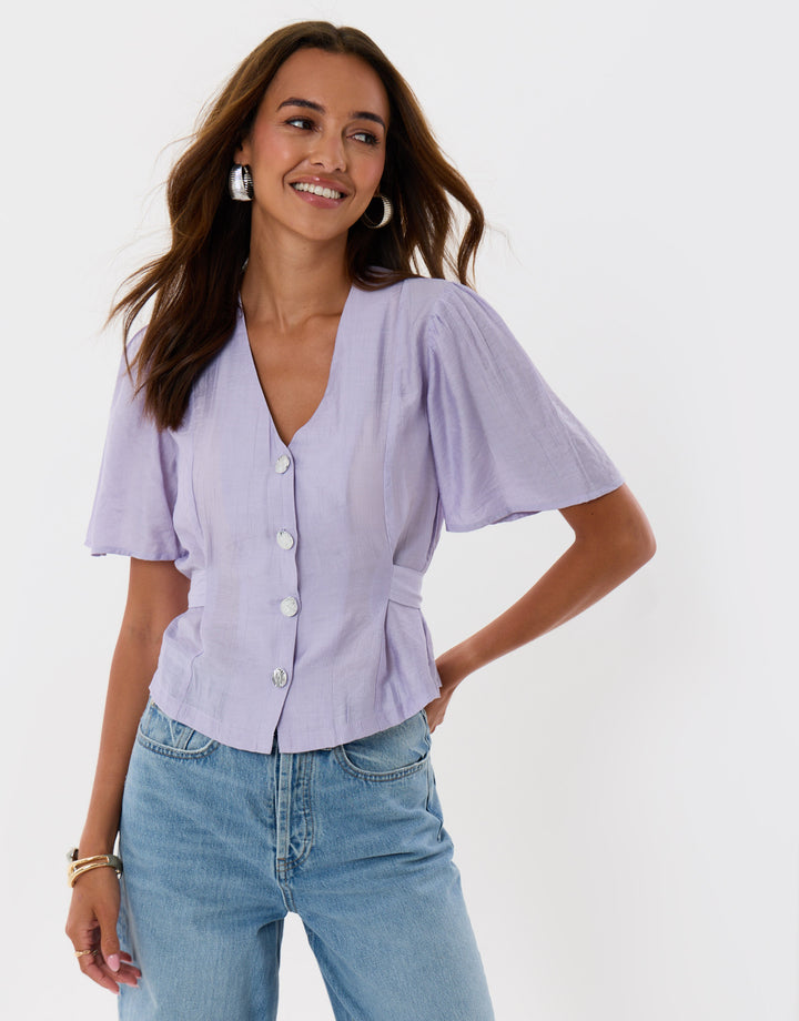 Flutter Sleeves Top in Lilac