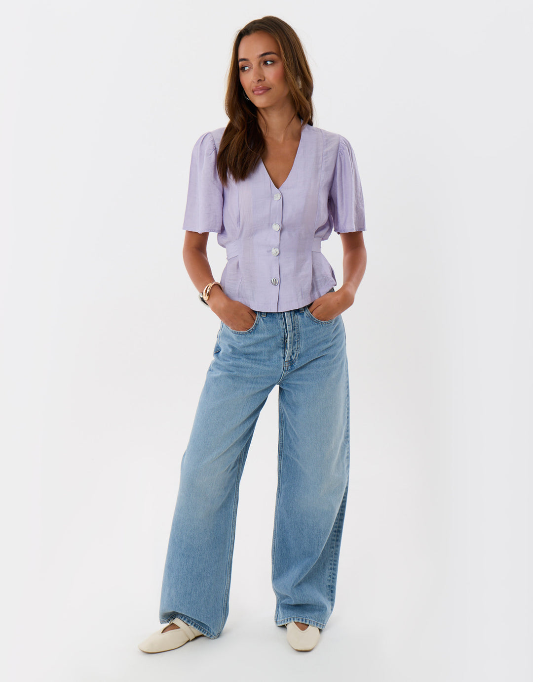 Flutter Sleeves Top in Lilac