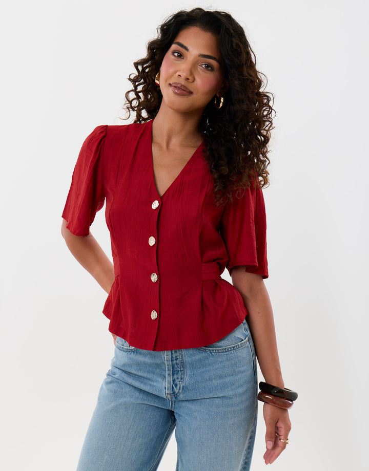 Threadbare Flutter Sleeves Top in Red - front view