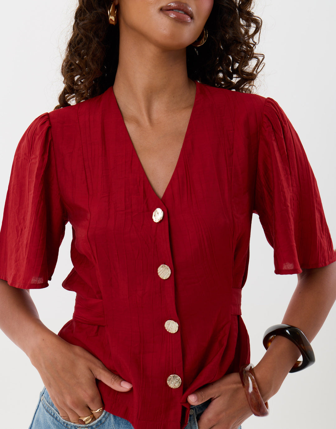 Threadbare Flutter Sleeves Top in Red - detail