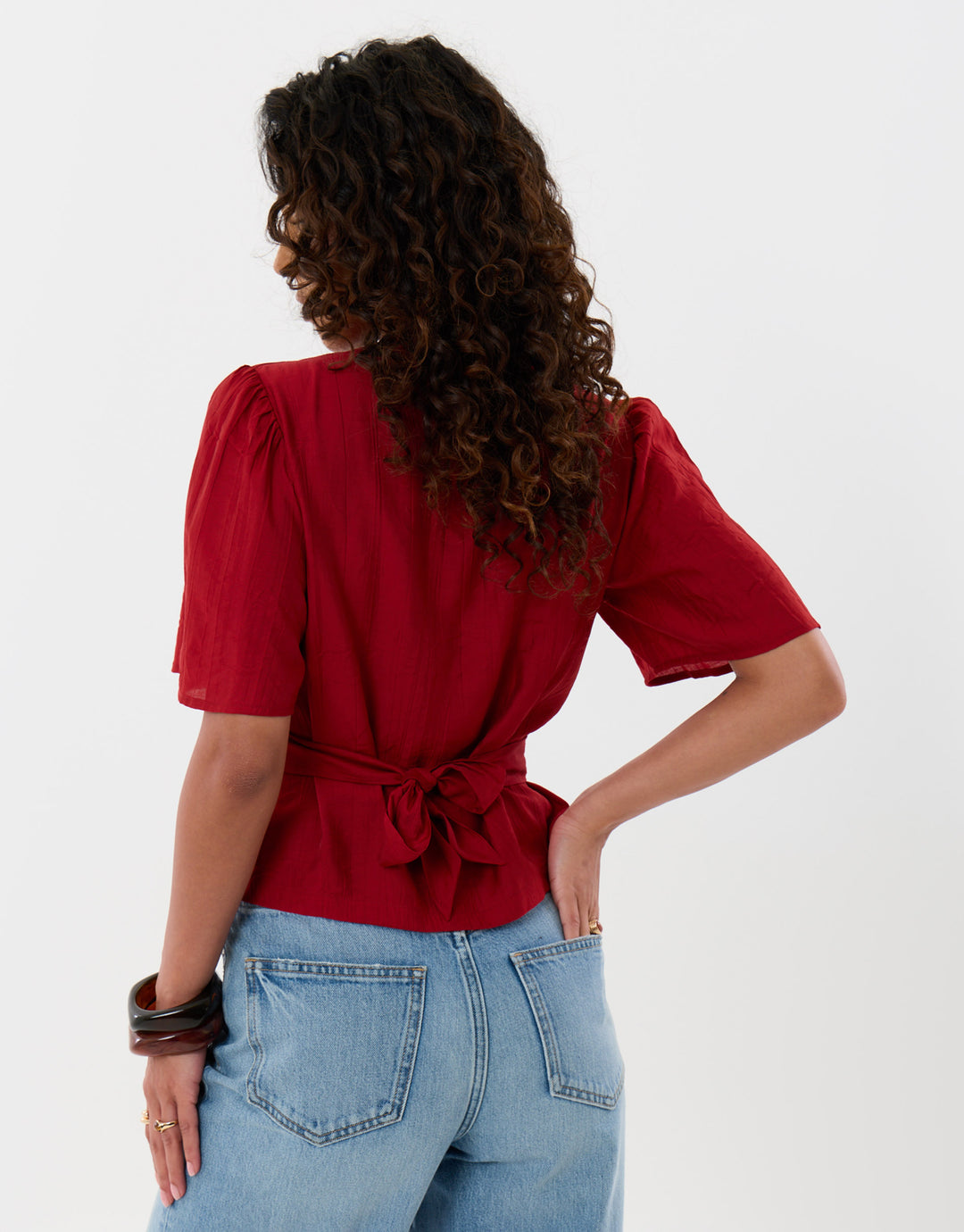 Threadbare Flutter Sleeves Top in Red - back view