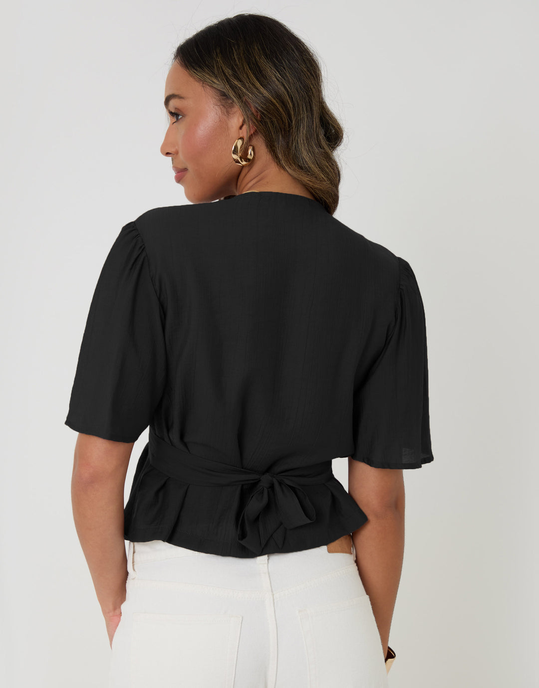 Threadbare Flutter Sleeves Top in Black - back view