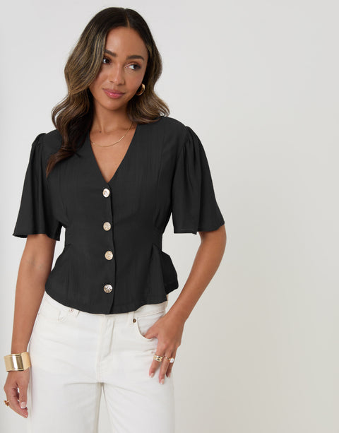 Threadbare Flutter Sleeves Top in Black - full body