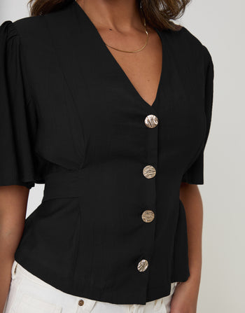 Threadbare Flutter Sleeves Top in Black - detail
