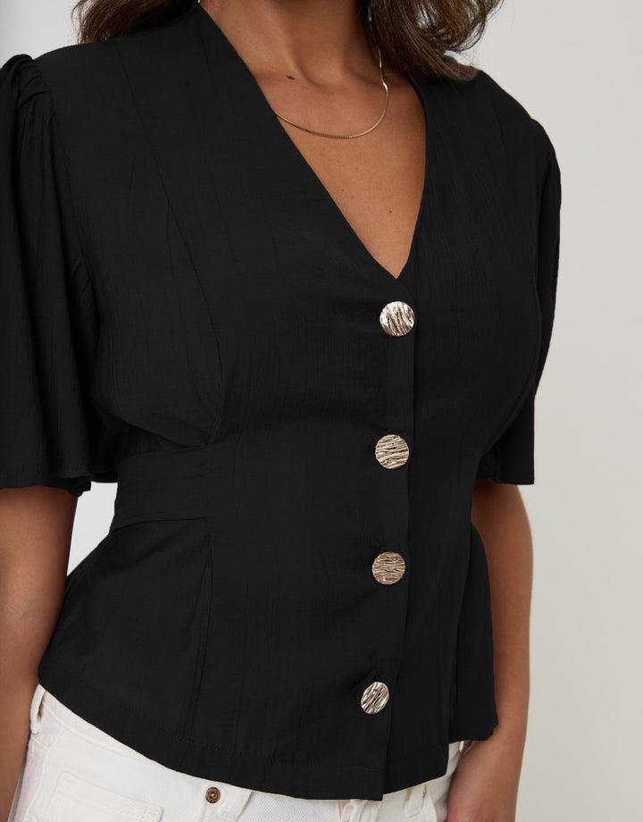 Threadbare Flutter Sleeves Top in Black - detail