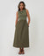 Twist Detail 2-in-1 Midi Dress with Poplin Skirt in Khaki Green