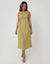 Chartreuse Ruched Drawstring Midi Dress