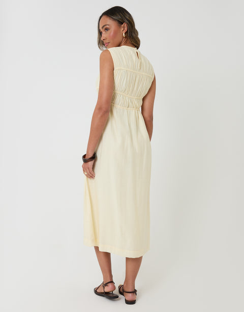 Threadbare Ruched Drawstring Midi Dress in Yellow - back view