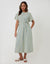 Kimono Sleeve Drawstring Waist Midi Dress in Blue & Yellow Stripe