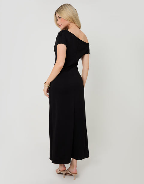 Threadbare Off Shoulder Draped Jersey Maxi Dress in Black - back view