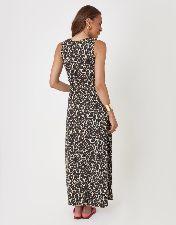 Threadbare Cotton Jersey Trapeze Maxi Dress in Leopard Print - back view