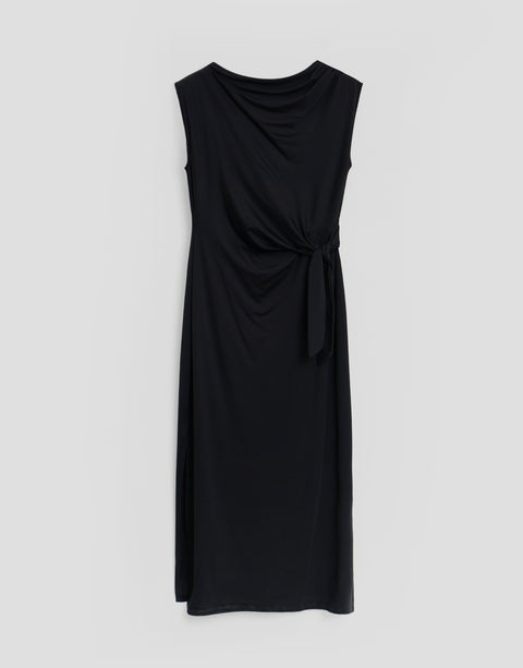 Threadbare Twist Detail Slash Neck Maxi Dress in Black - flatlay
