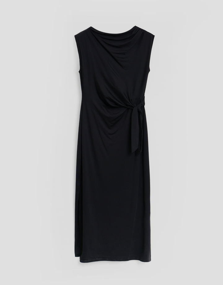 Threadbare Twist Detail Slash Neck Maxi Dress in Black - flatlay