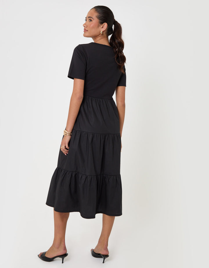 Threadbare Tiered Midaxi Dress in Black - back view