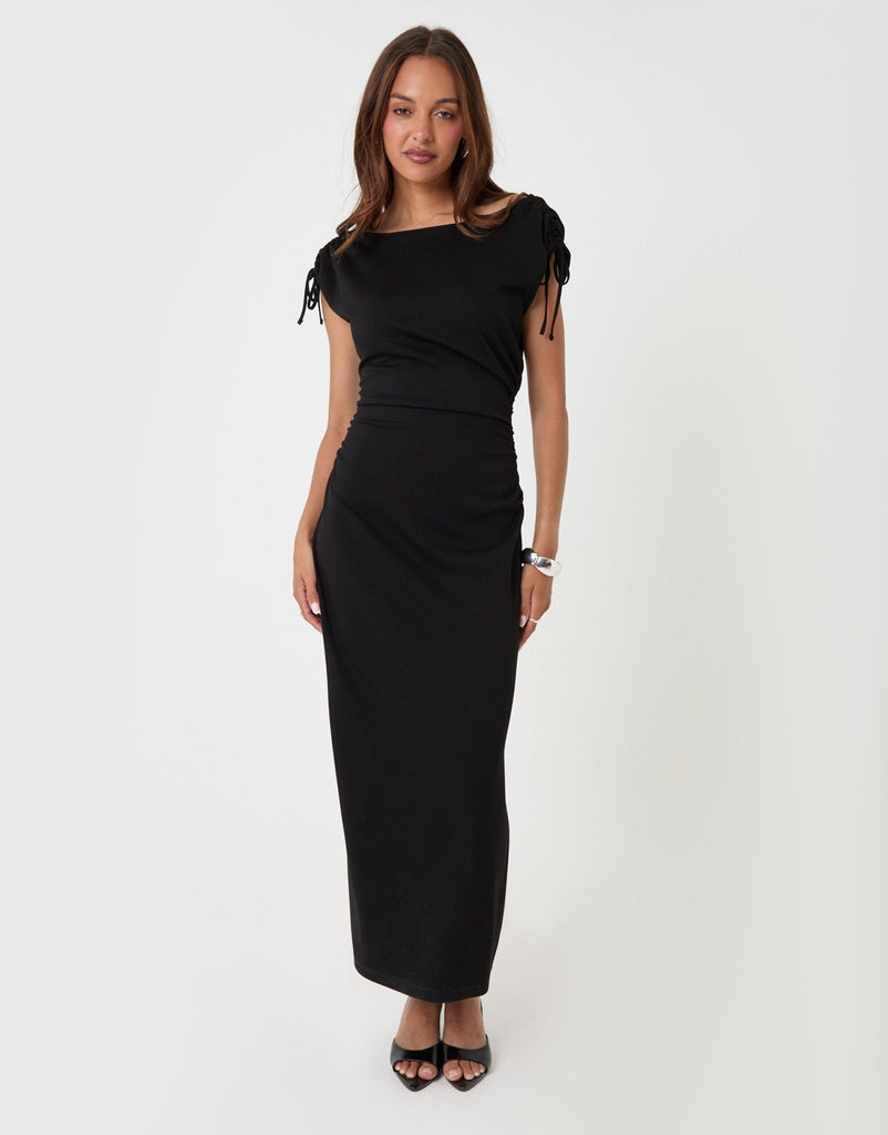 Petite Ruched Midi Dress Shoulder Tie Details