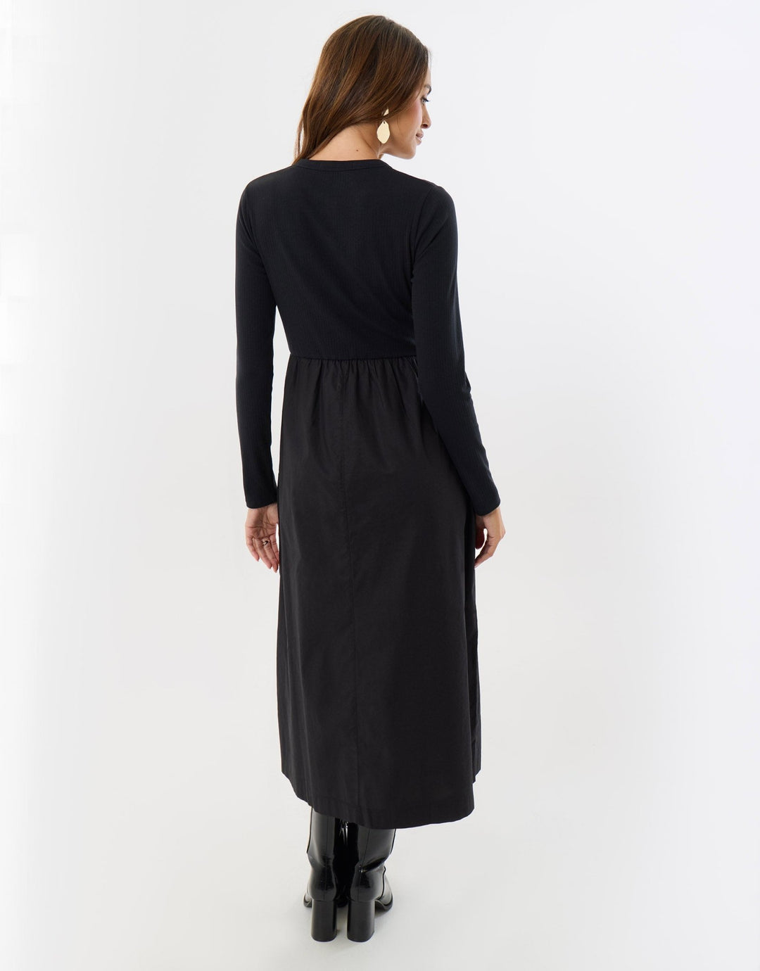 Threadbare 2 in 1 Button Up Midaxi Dress in Black - back view