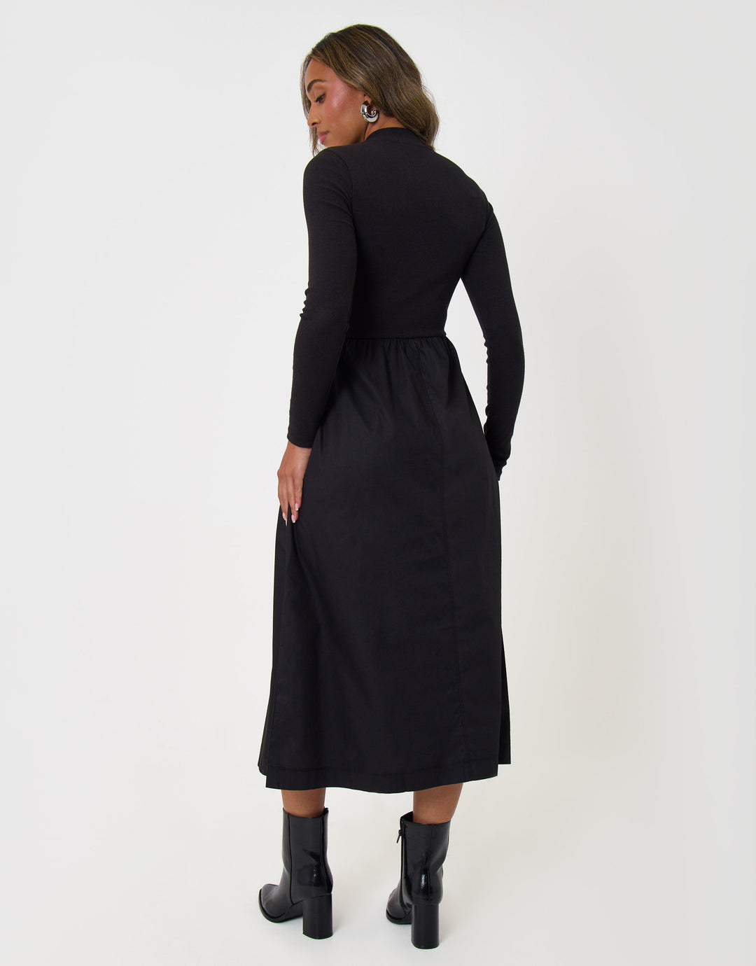 Threadbare 2 in 1 High Neck Midaxi Dress in Black - back view