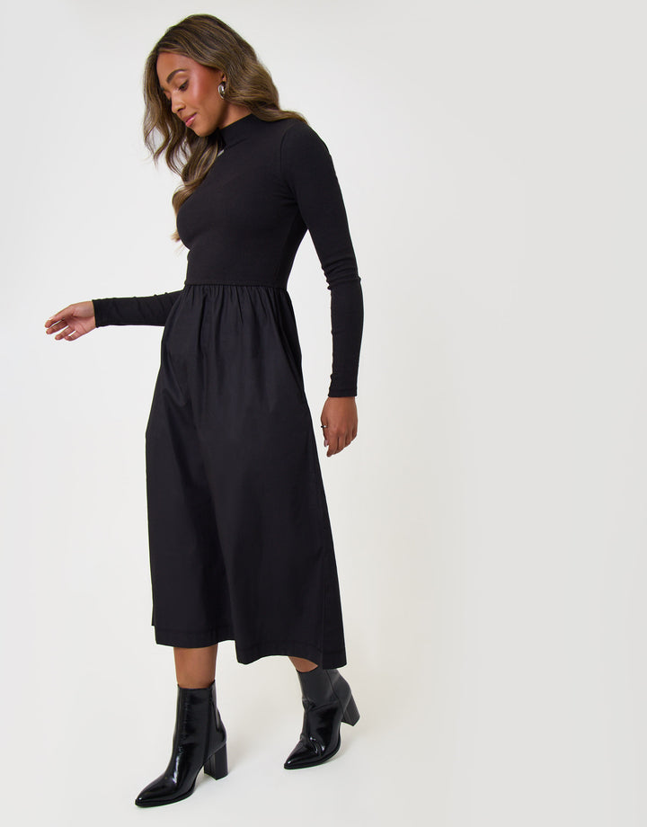 Threadbare 2 in 1 High Neck Midaxi Dress in Black - pose 
