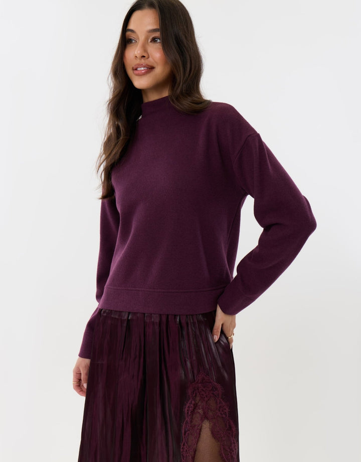 Jumper Dress with Crinkle Satin Skirt in Plum