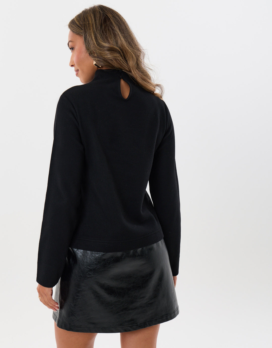 2 in 1 Knitted Mini Dress with Faux Leather Skirt in Black