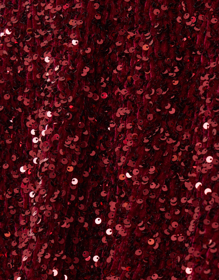 Threadbare Sequin Slash Neck Dress with Bow Detail in Burgundy - detail