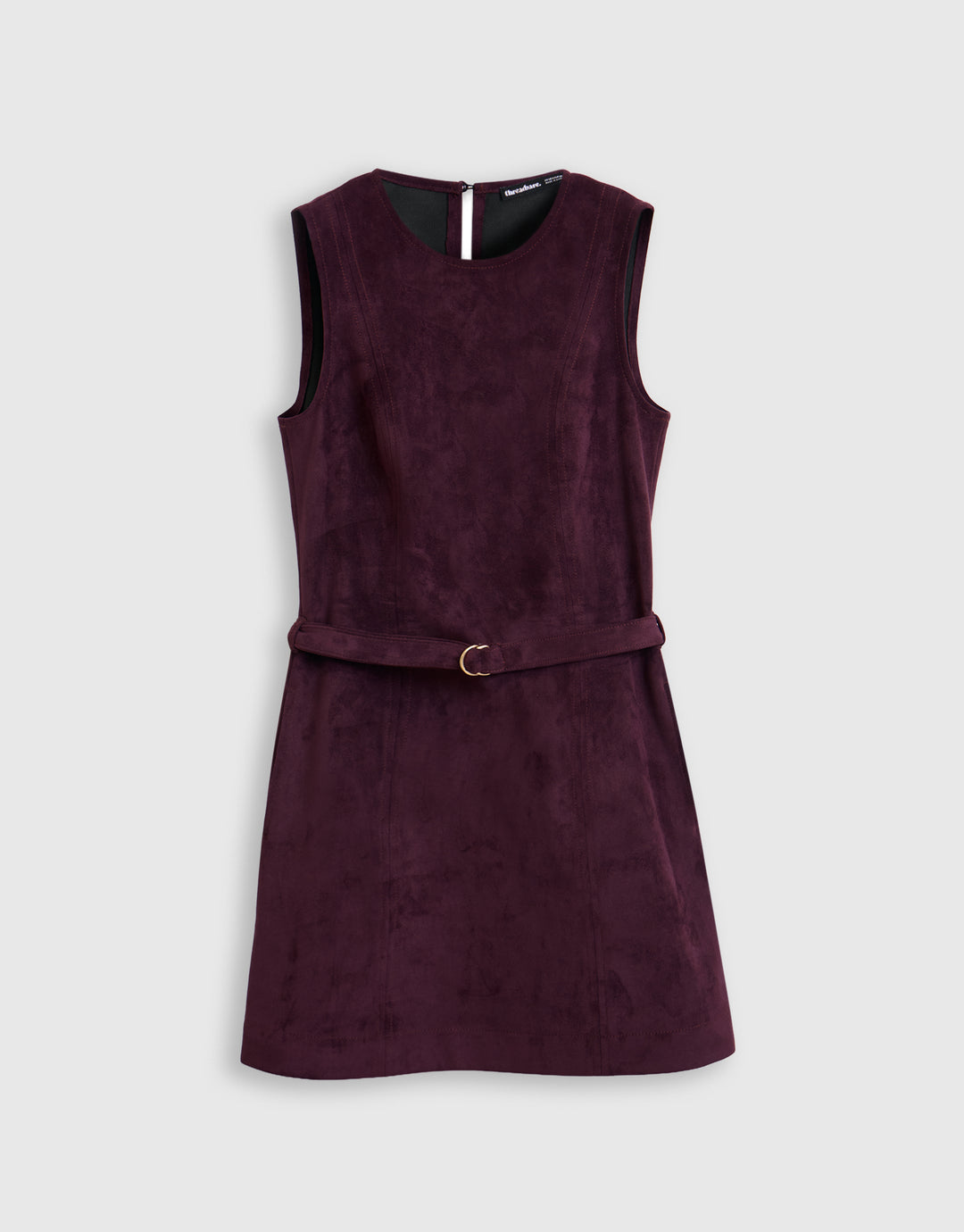 Threadbare Faux Suede Belted Mini Dress in Plum - mannequin image