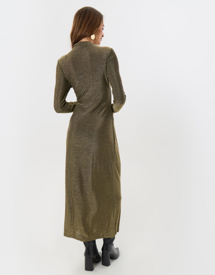 Funnel Neck Metallic Midaxi Dress in Bronze