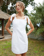 White Tie Strap Linen Blend Mini Shift Dress